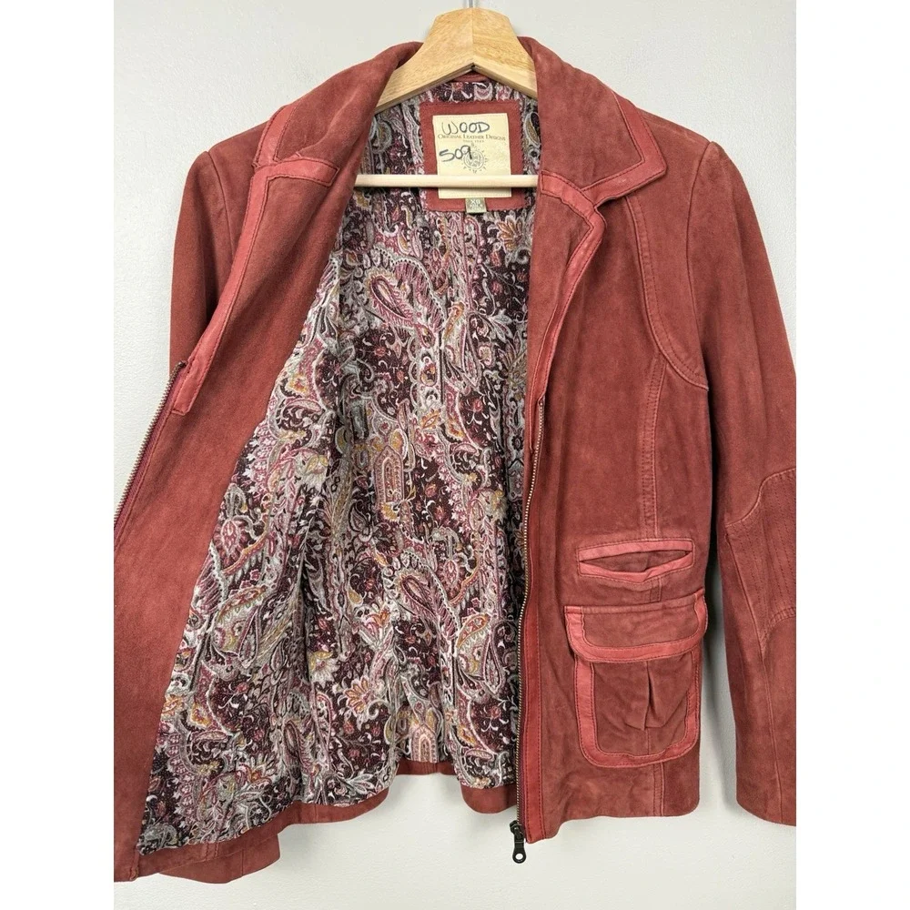 Vintage The Territory Ahead Red Suede Leather Jacket XS Boho Western Retro‎ Y2K - Picture 8 of 15